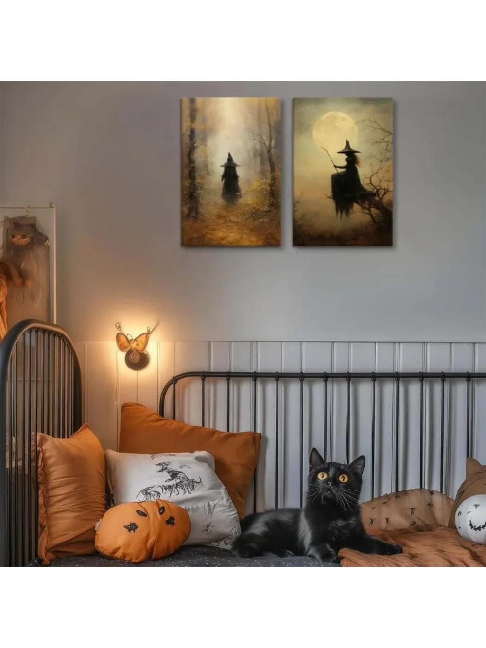 Vintage Witch Canvas Wall Art Set - Gothic Halloween Decor, Creepy Rustic Prints